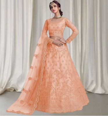 ROKKLIKE Embroidered Semi Stitched Lehenga Choli(Orange)