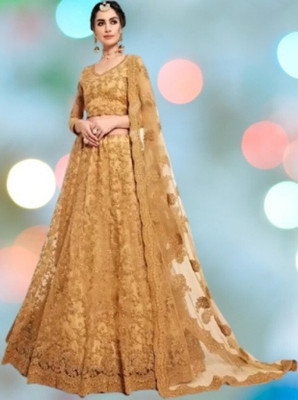 Bhurakhiya Embroidered Semi Stitched Lehenga Choli(Gold)