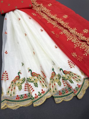 DEVS CREATION Embroidered Semi Stitched Lehenga Choli(White, Red)