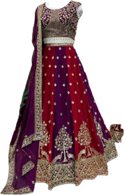 KAPANKU Embroidered Semi Stitched Lehenga Choli(Multicolor)