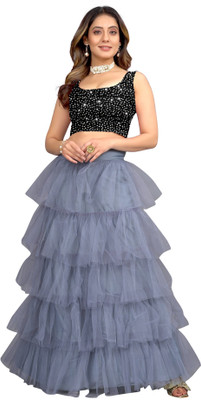 A To Z Cart Leheriya Semi Stitched Lehenga Choli(Grey, Black)