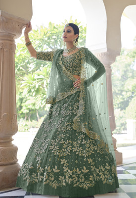DIVINE INTERNATIONAL TRADING CO Embroidered Semi Stitched Lehenga Choli(Light Green)