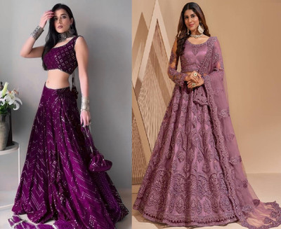 Reelove Factory Embroidered Semi Stitched Lehenga Choli(Purple)