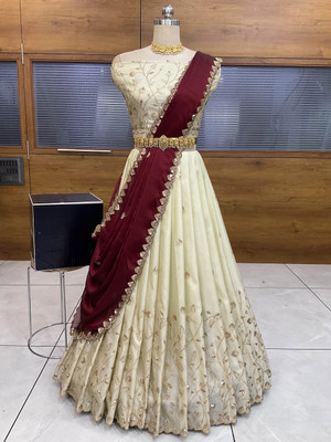 SHREE CREATION Embroidered Semi Stitched Lehenga Choli(Maroon)