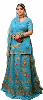 SHREE AMBEY TRADING Embroidered Semi Stitched Rajasthani Poshak(Light Blue)