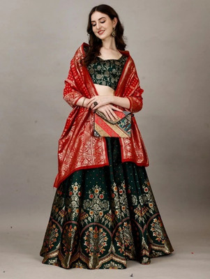 SWAMI STUDIO Embellished, Floral Print, Self Design Semi Stitched Lehenga Choli(Multicolor)