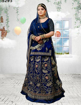 Bhawani Collection Embroidered Semi Stitched Rajasthani Poshak(Blue)