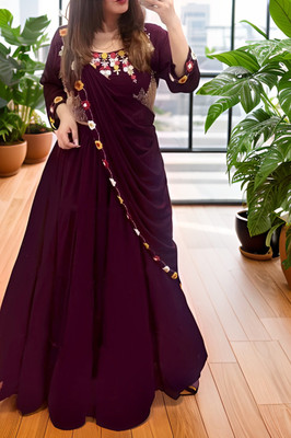 Anjani Textile Embroidered Semi Stitched Lehenga & Crop Top(Purple)