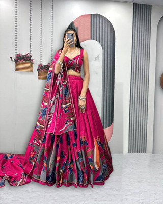 BLANKLOOK Printed Semi Stitched Lehenga Choli(Pink)