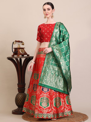 GRANTH MANIAFAB Self Design Semi Stitched Lehenga Choli(Red)