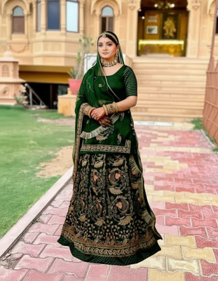 Bhawani Collection Embroidered Semi Stitched Rajasthani Poshak(Green)