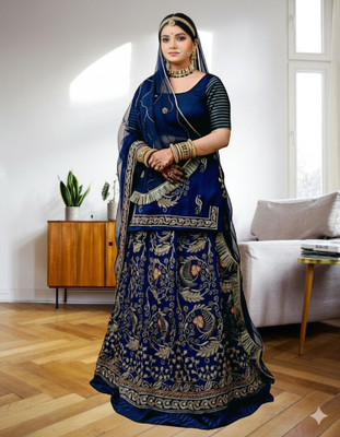 SHREE AMBEY TRADING Embroidered Semi Stitched Rajasthani Poshak(Blue)