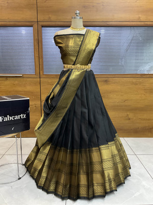 SHREE CREATION Solid, Self Design Semi Stitched Lehenga Choli(Black)