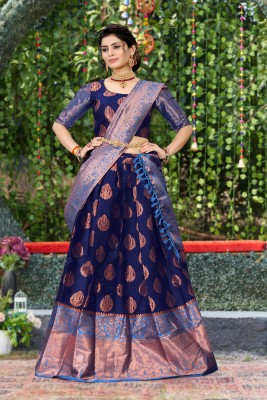 Mert India Embellished Semi Stitched Lehenga Choli(Dark Blue)