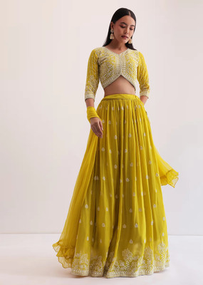 HOUSE OF COMMON Embroidered Semi Stitched Lehenga Choli(Yellow)