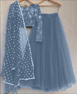 lazyandcrazy shop Self Design Semi Stitched Lehenga Choli(Grey)