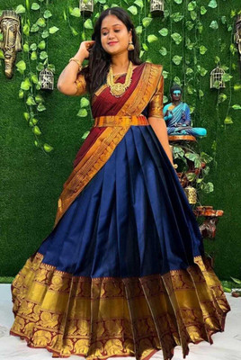 NISHANJAY Solid, Self Design Semi Stitched Lehenga Choli(Blue, Maroon)