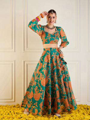 Shae by SASSAFRAS Printed Stitched Lehenga Choli(Green)
