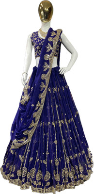 HummerTex Self Design Semi Stitched Lehenga Choli(Blue)