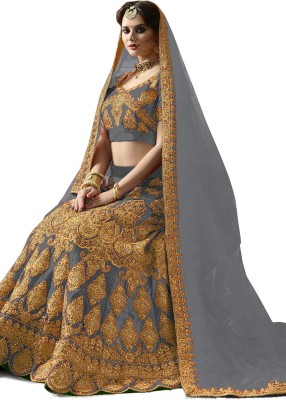 Kedar Fab Embroidered Semi Stitched Lehenga Choli(Grey)