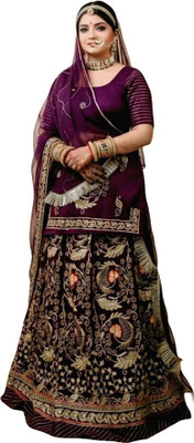 Bhawani saree center Embroidered Semi Stitched Rajasthani Poshak(Maroon)