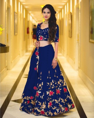 JSItaliya Embroidered Semi Stitched Lehenga Choli(Dark Blue)