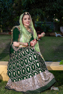BHOJALCREATION Embroidered Semi Stitched Rajasthani Poshak(Green)