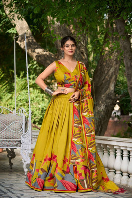 sarathybiz Self Design Semi Stitched Lehenga Choli(Yellow)