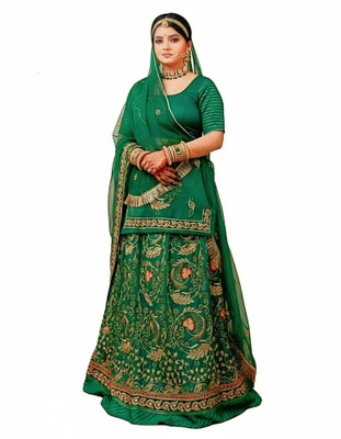 Bhawani Collection Embroidered Semi Stitched Rajasthani Poshak(Green)