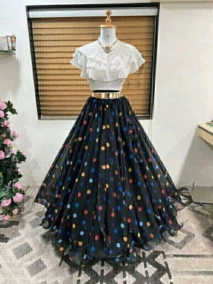 karmaloop Digital Print Semi Stitched Lehenga & Crop Top(Black)