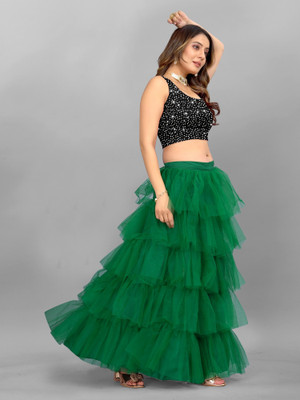Apnisha Embellished Semi Stitched Lehenga & Crop Top(Green)