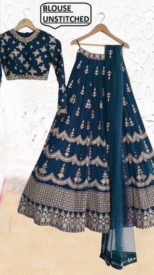 Santosafashion Embroidered, Self Design Semi Stitched Lehenga Choli(Green)