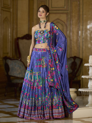 PURVAJA Printed Semi Stitched Lehenga Choli(Blue)