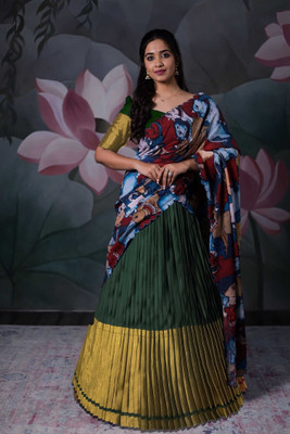 SHREE CREATION Printed Semi Stitched Lehenga Choli(Dark Green)