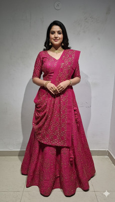 Radhe Fashion Embroidered Semi Stitched Lehenga Choli(Pink, Purple, Yellow, Green)