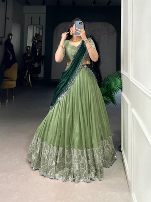Prahant Embroidered Semi Stitched Lehenga Choli(Green)