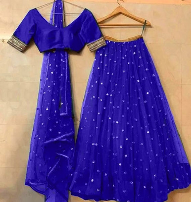 Omstar Fashion Striped Semi Stitched Lehenga Choli(Blue)