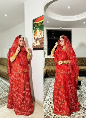 RANGVASTRA Bandhani Semi Stitched Rajputi Poshak(Red)
