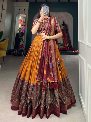 AAYUSHYAM ENTERPRISE Floral Print Semi Stitched Lehenga Choli(Yellow)