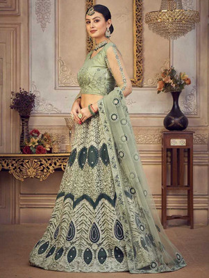 D.G.ITALIYA TRENDZ Embroidered Semi Stitched Lehenga Choli(Light Green)