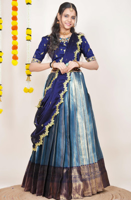 SHREE CREATION Self Design Semi Stitched Lehenga Choli(Blue)