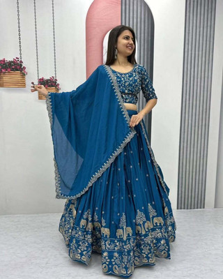 AAYUSHYAM ENTERPRISE Embroidered Semi Stitched Lehenga Choli(Blue)