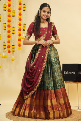 Fabcartz Self Design Semi Stitched Lehenga Choli(Dark Green)
