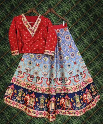 SEIKETSU Digital Print Semi Stitched Lehenga & Crop Top(Red)