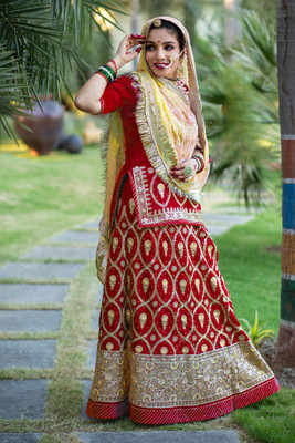 KalyaniTextile Embroidered, Embellished Semi Stitched Rajputi Poshak(Red)