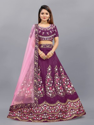 LADY SHOPI Embroidered Semi Stitched Lehenga Choli(Purple)