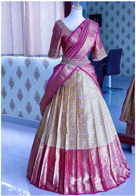 OASIS Self Design Semi Stitched Lehenga Choli(Beige, Pink)