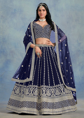 S.B Creation Embroidered Semi Stitched Lehenga Choli(Blue)