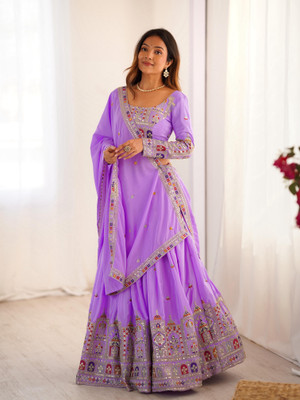 Divastri Self Design Semi Stitched Lehenga Choli(Purple)