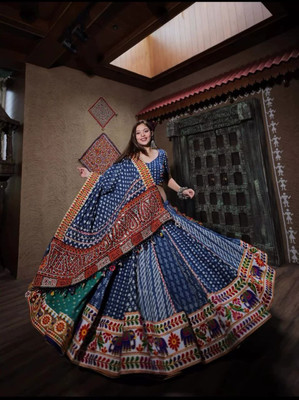MND CREATION Printed Semi Stitched Lehenga Choli(Multicolor)